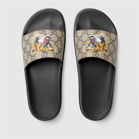 gucci slide sandals tiger|Gucci rubber platform slide sandals.